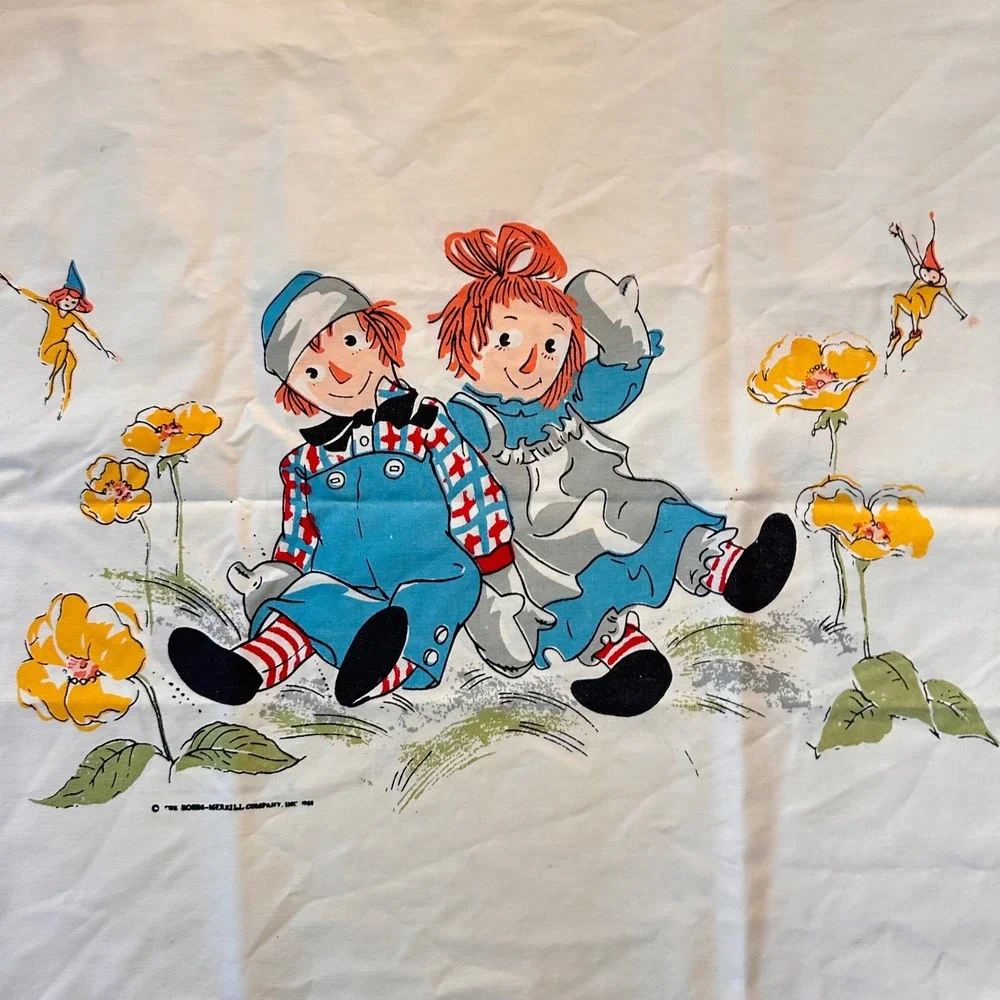 Vtg 1969 Raggedy Ann & Andy Pillowcase The Bobbs-Merrill Co Nursery Cottagecore‎